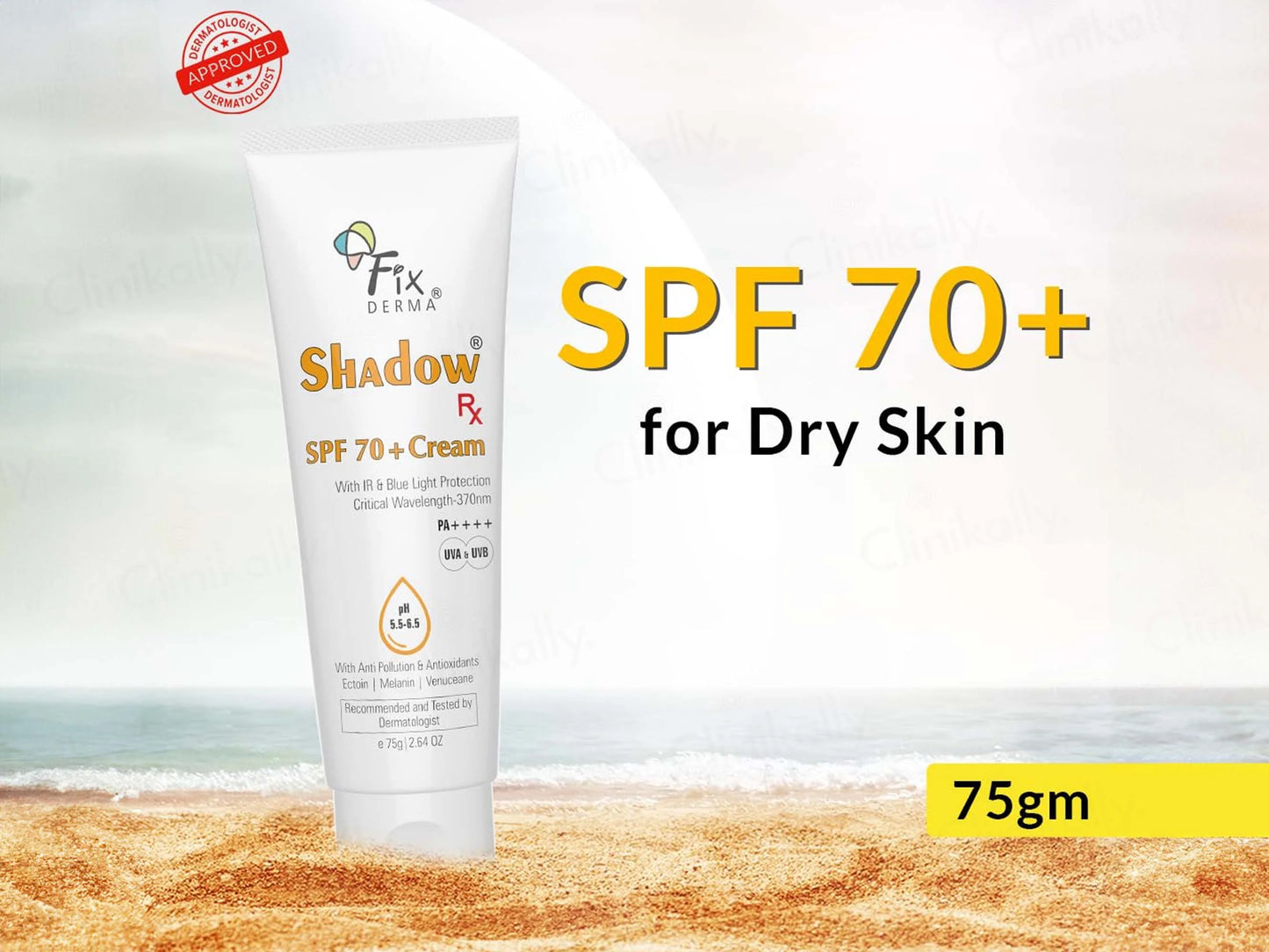 Fixderma Shadow Rx Sunscreen Cream SPF 70+ PA++++ 75Gm