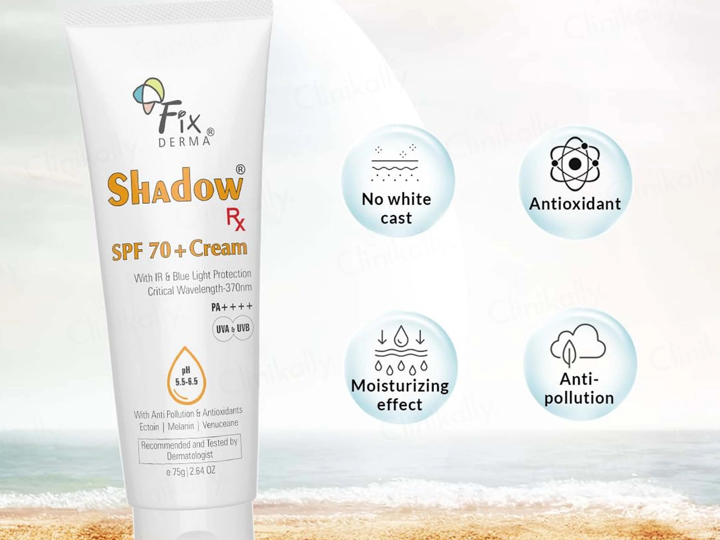 Fixderma Shadow Rx Sunscreen Cream SPF 70+ PA++++ 75Gm