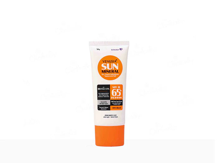 Venusia Sun Mineral Dry Touch Sunscreen Gel SPF 65+ PA++++ 50Gm