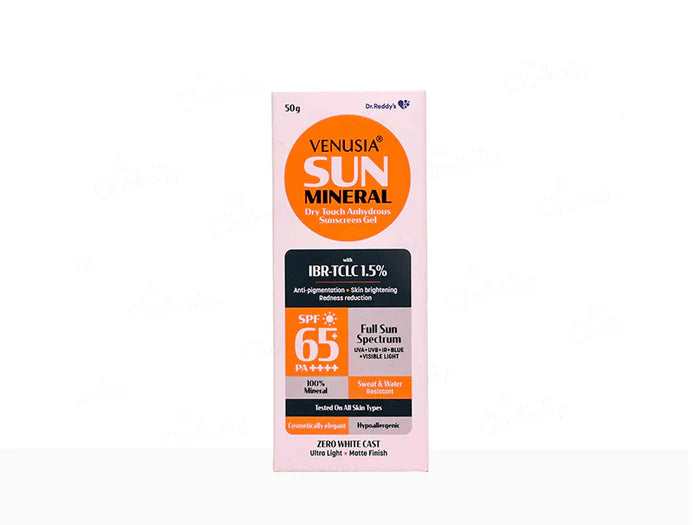 Venusia Sun Mineral Dry Touch Sunscreen Gel SPF 65+ PA++++ 50Gm