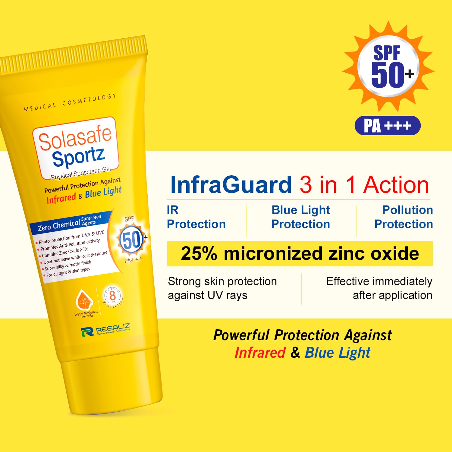 regaliz Solasafe Sportz Physical Sunscreen Gel SPF 50+ PA+++ 50g