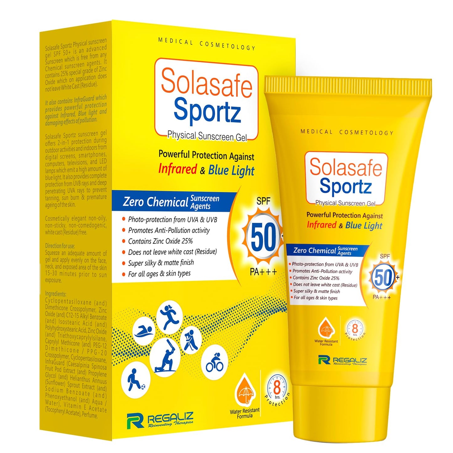 regaliz Solasafe Sportz Physical Sunscreen Gel SPF 50+ PA+++ 50g