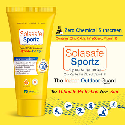 regaliz Solasafe Sportz Physical Sunscreen Gel SPF 50+ PA+++ 50g