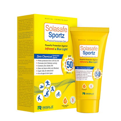 regaliz Solasafe Sportz Physical Sunscreen Gel SPF 50+ PA+++ 50g