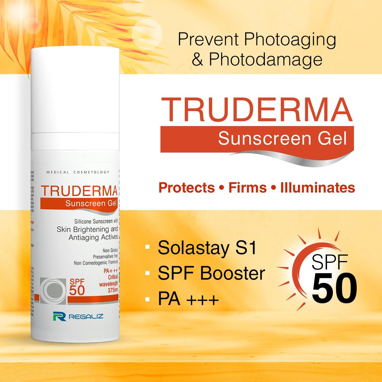 REGALIZ Truderma Silicone Sunscreen Gel SPF 50+ | Broad Spectrum UVA & UVB Protection (Pack Of 2*50Gm)