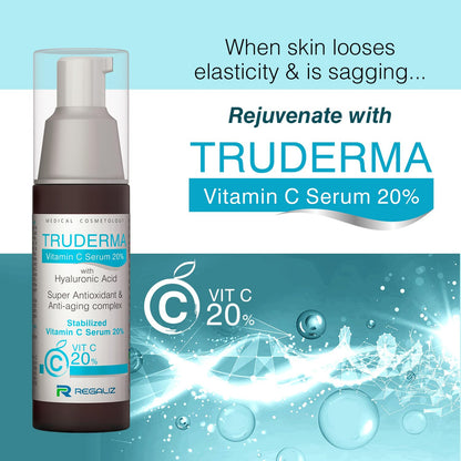 REGALIZ Truderma Vitamin C Serum 20% with Hyaluronic Acid | Anti-Aging, Brightening & Hydrating Formula | 20ml