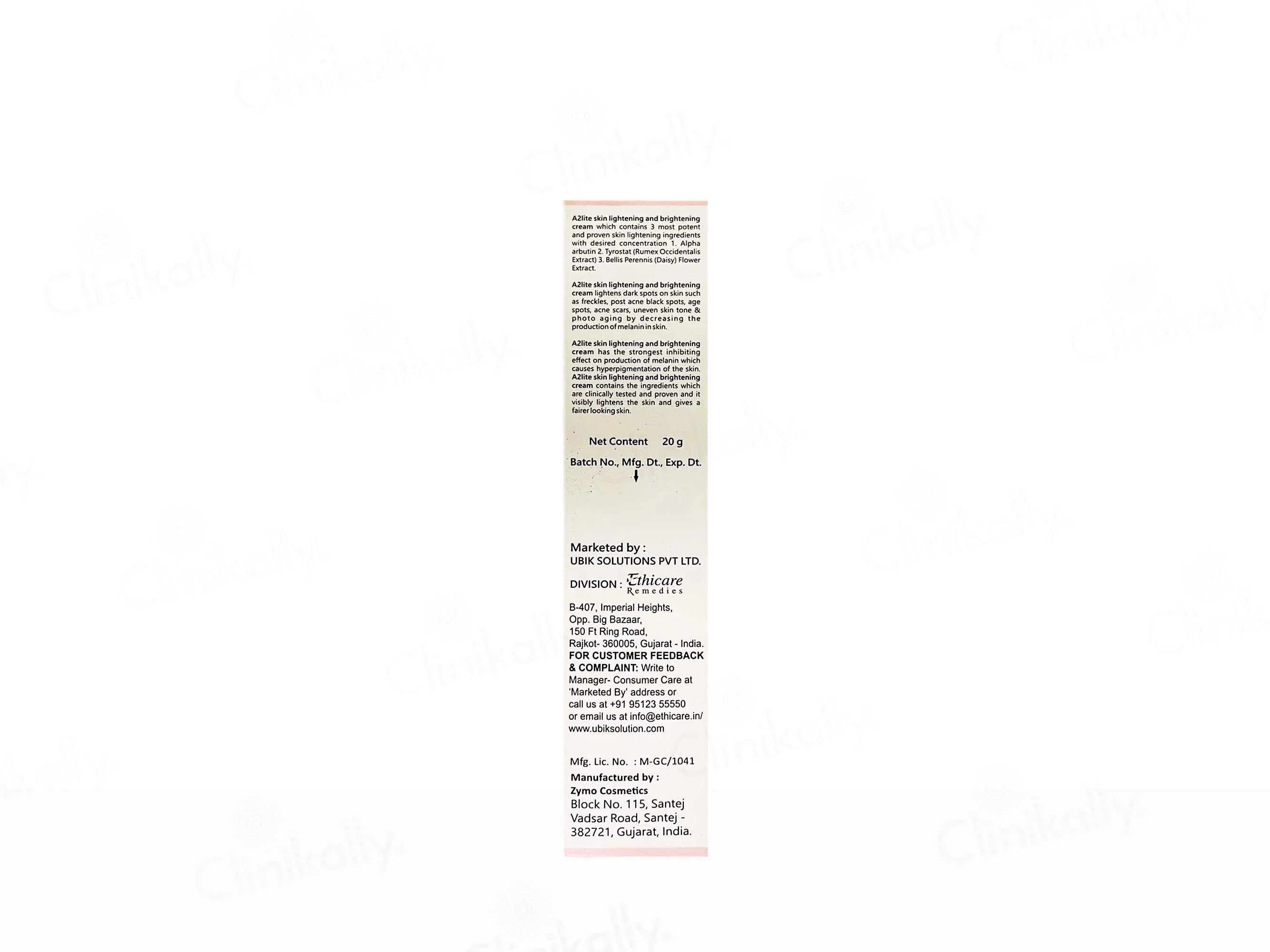 A2 Lite Skin Lightening & Brightening Cream 20Gm