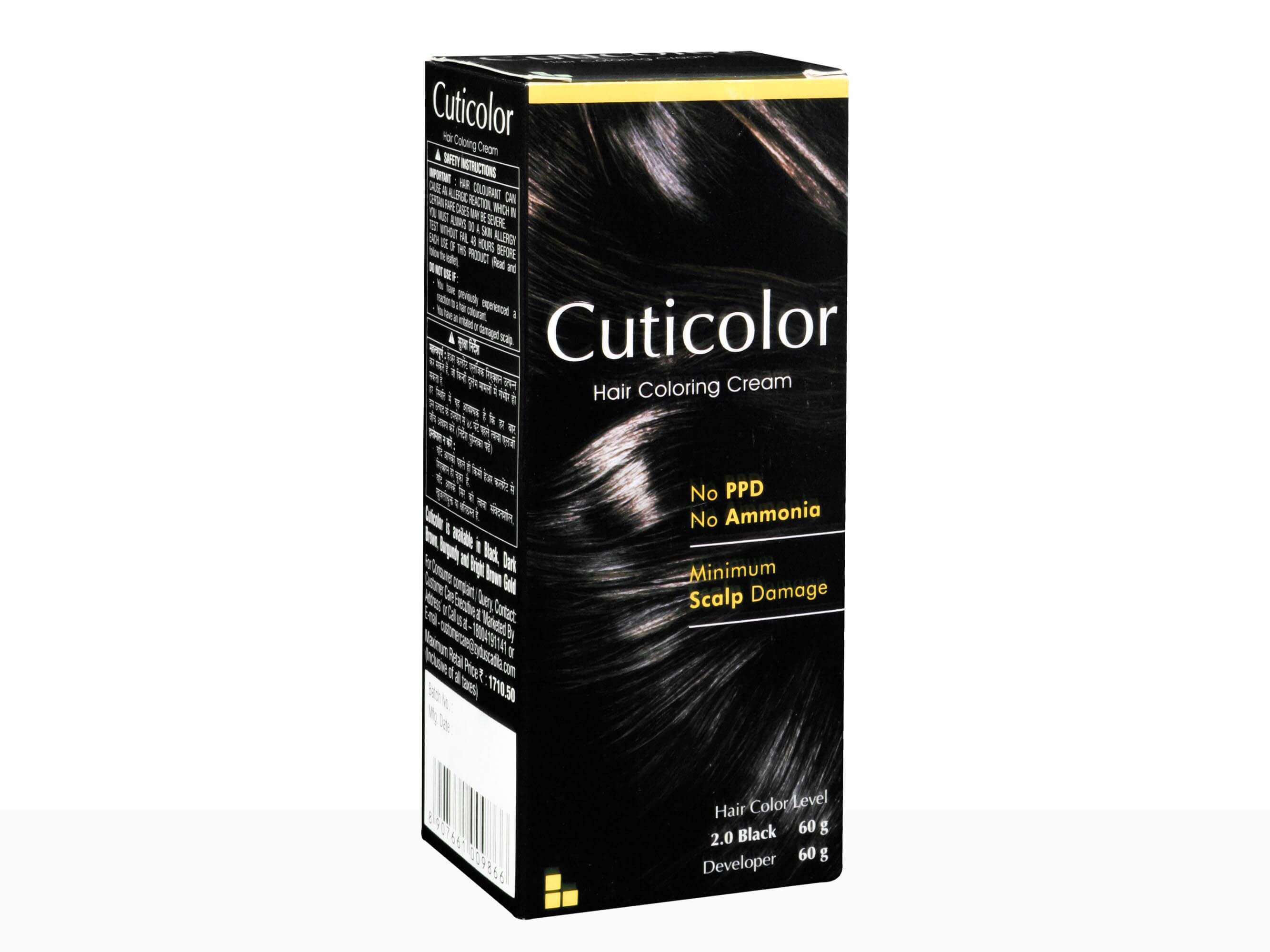 Cuticolor Hair Coloring Cream Black 2.0 (120Gm)