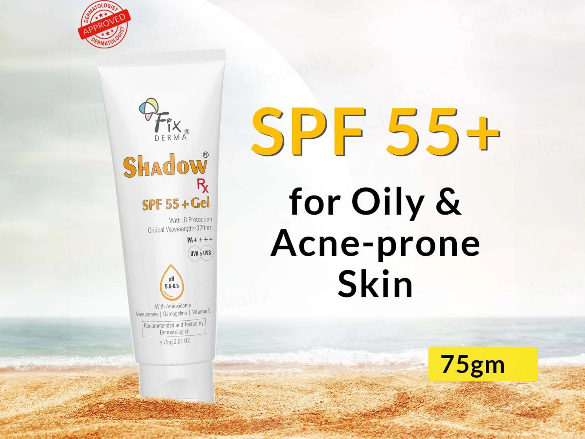 Fixderma Shadow Rx Sunscreen Gel SPF 55+ PA++++ 75Gm