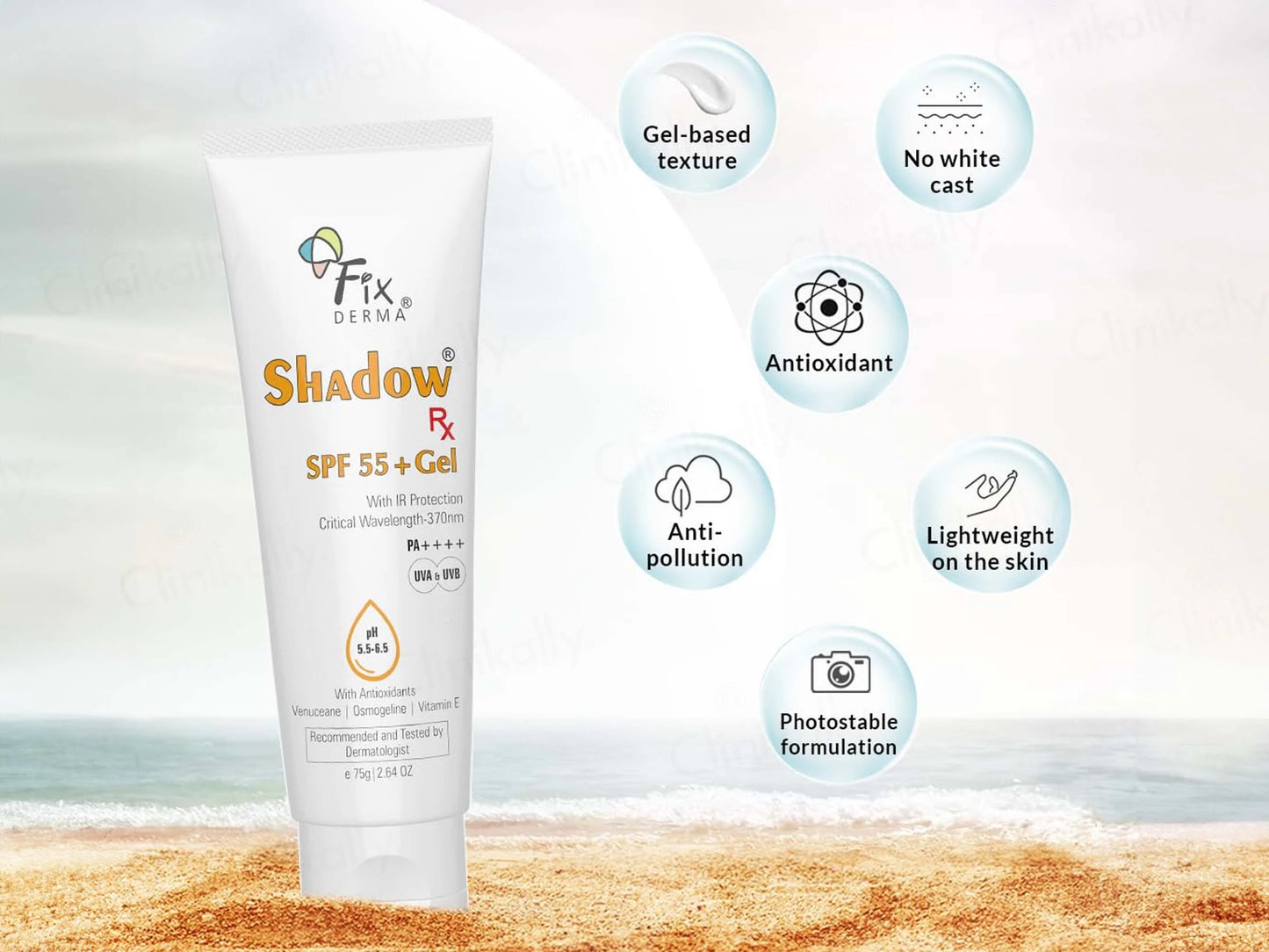Fixderma Shadow Rx Sunscreen Gel SPF 55+ PA++++ 75Gm