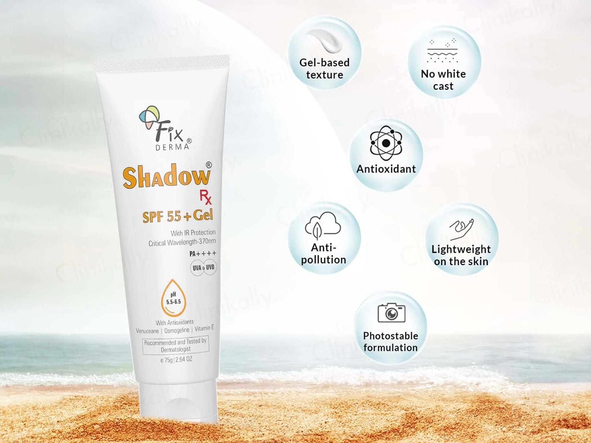 Fixderma Shadow Rx Sunscreen Gel SPF 55+ PA++++ 75Gm