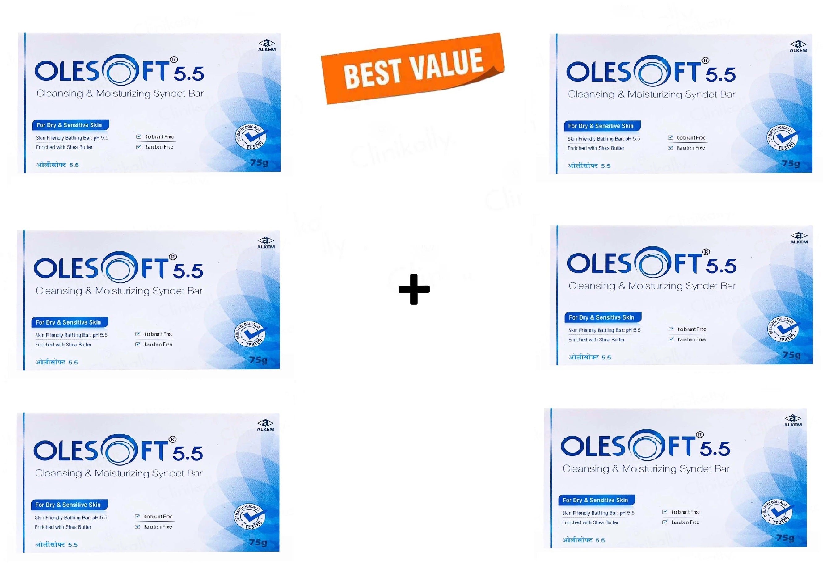 Olesoft 5.5 Cleansing & Moisturizing Syndet Bar 75Gm Pack Of 6