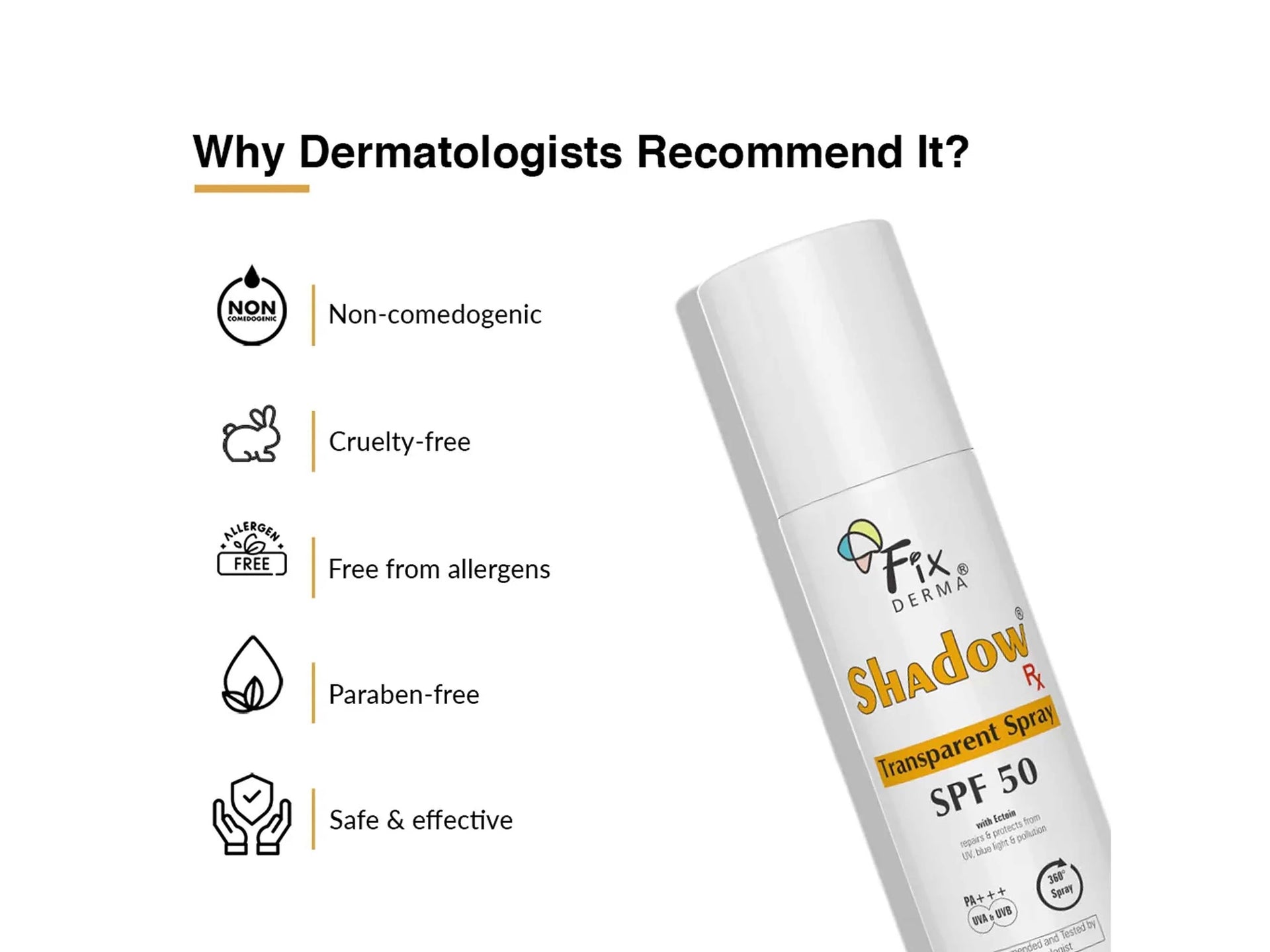 Fixderma Shadow Rx Transparent Spray Sunscreen SPF 50 PA+++ 30Gm Pack Of 2