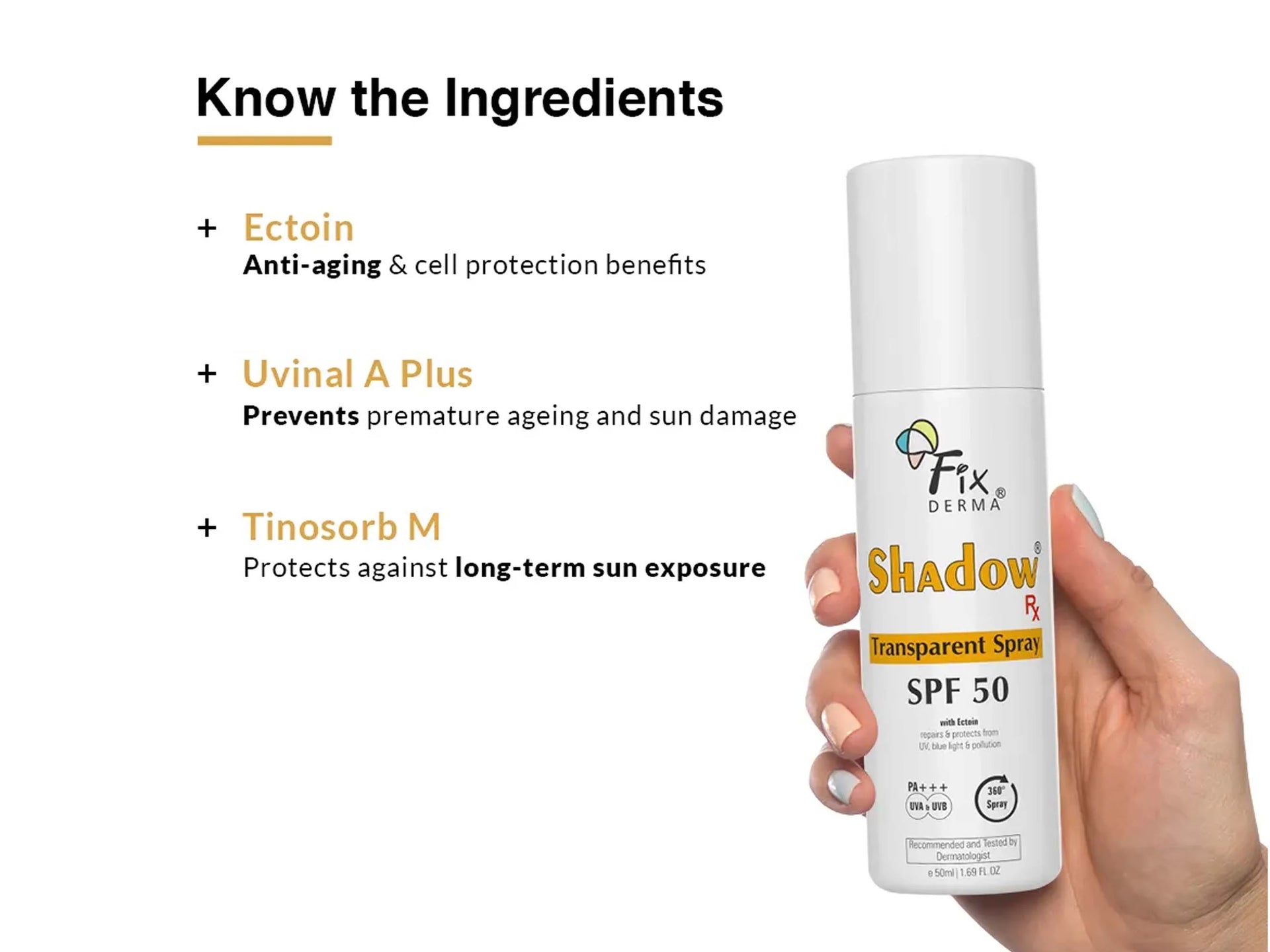 Fixderma Shadow Rx Transparent Spray Sunscreen SPF 50 PA+++ 30Gm Pack Of 2