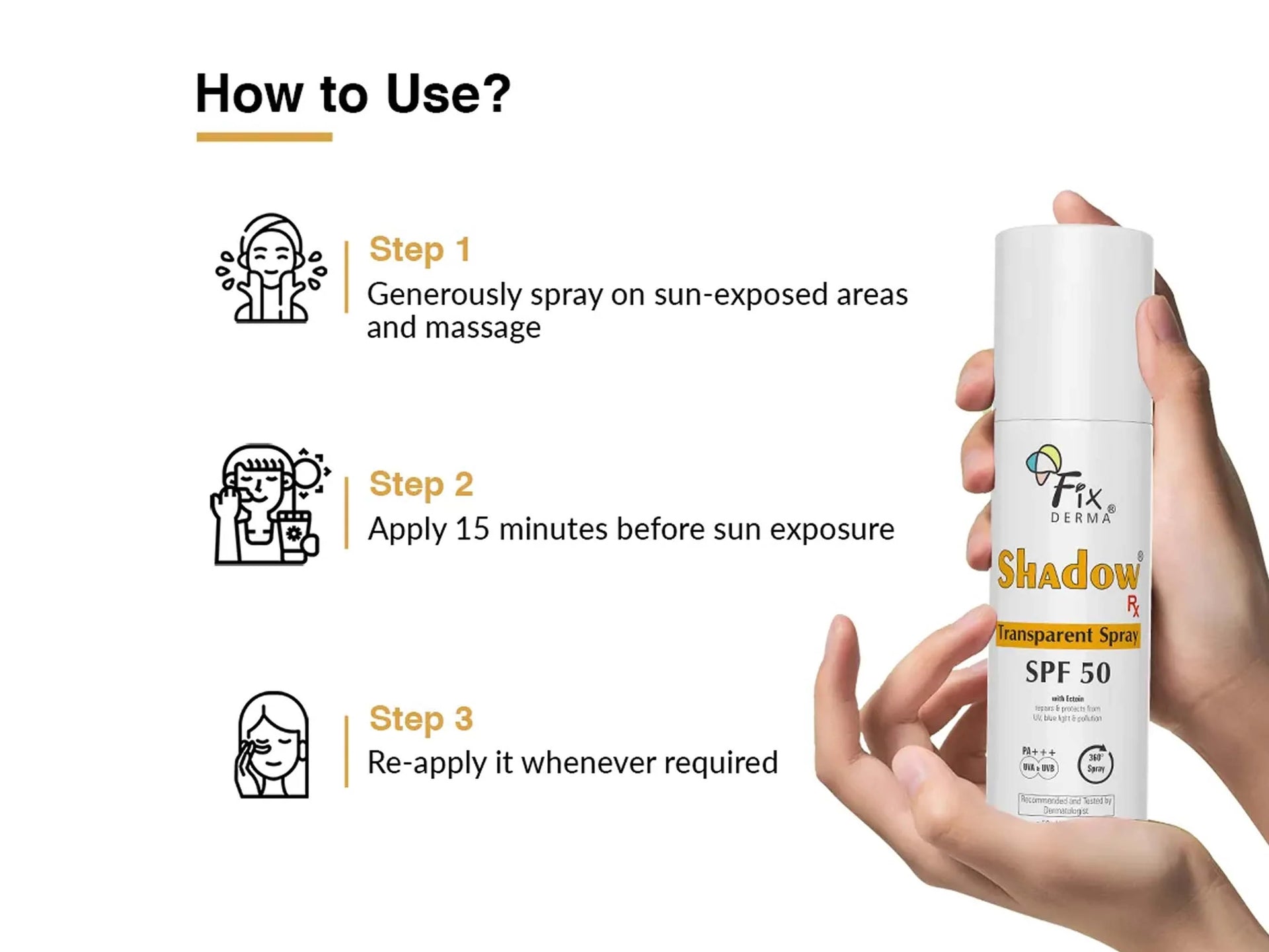 Fixderma Shadow Rx Transparent Spray Sunscreen SPF 50 PA+++ 30Gm Pack Of 2