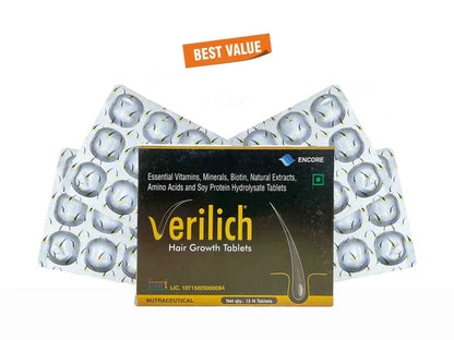 Encore Verilich Hair Growth Tablet - Chocolate Flavour (Pack Of 4)