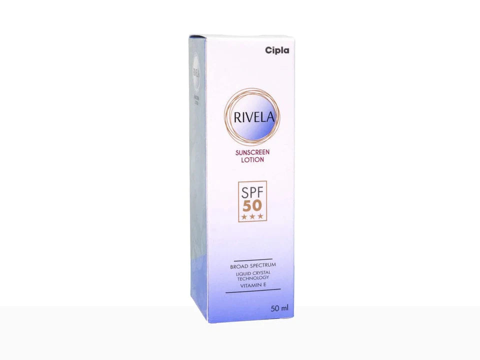 Cipla Rivela Sunscreen with Vitamin E | Broad Spectrum UVA/UVB Lotion SPF 50 50ML