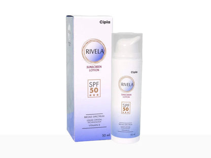 Cipla Rivela Sunscreen with Vitamin E | Broad Spectrum UVA/UVB Lotion SPF 50 50ML