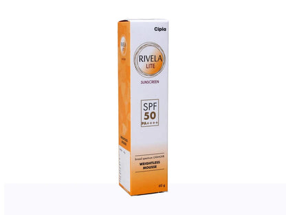 Cipla Rivela Lite Weightless Mousse Broad Spectrum UVA/UVB Sunscreen | SPF 50 60G