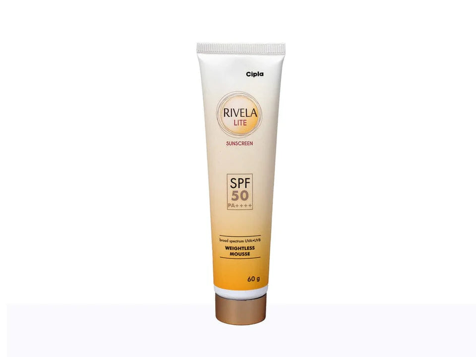 Cipla Rivela Lite Weightless Mousse Broad Spectrum UVA/UVB Sunscreen | SPF 50 60G