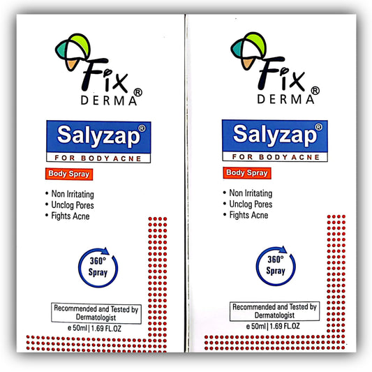 Fixderma 2% Salicylic Acid Salyzap Body Acne Spray For Acne on Back, Shoulders, Neck & Chest to improve Breakouts & Uneven skin texture for Women & Men - 50ml