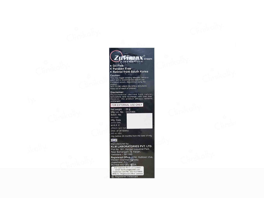 Zuvimax 0.2% Pure Retinol Cream, 20Gm