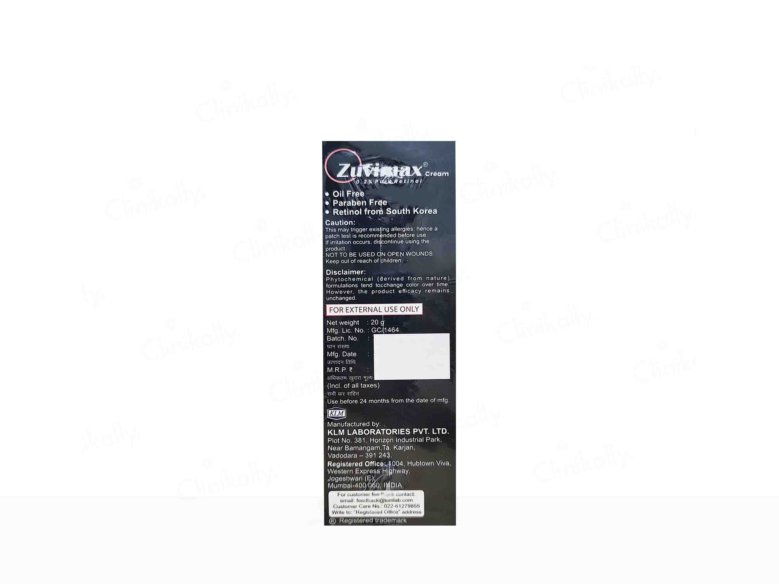 Zuvimax 0.2% Pure Retinol Cream, 20Gm
